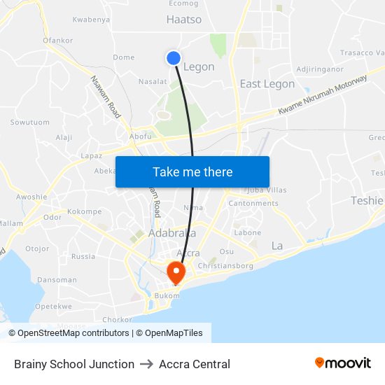Brainy School Junction to Accra Central map