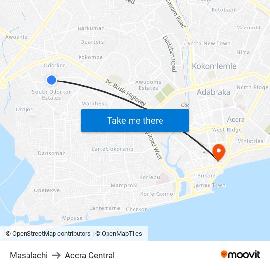 Masalachi to Accra Central map