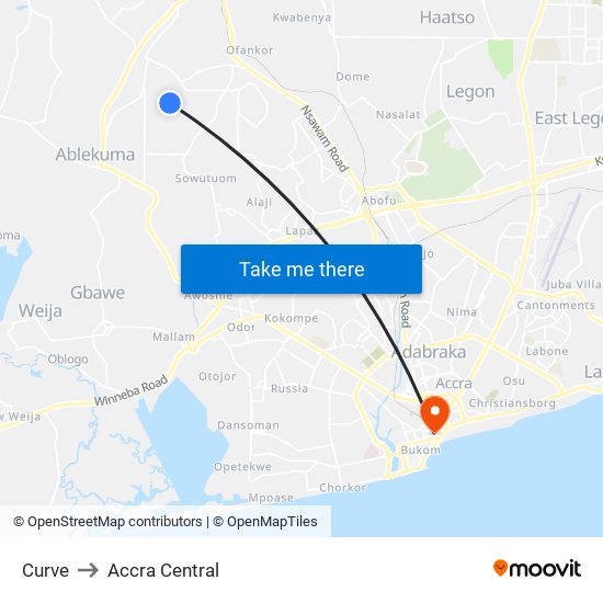 Curve to Accra Central map