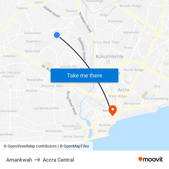Amankwah to Accra Central map