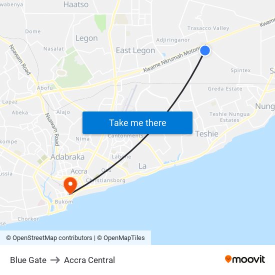 Blue Gate to Accra Central map