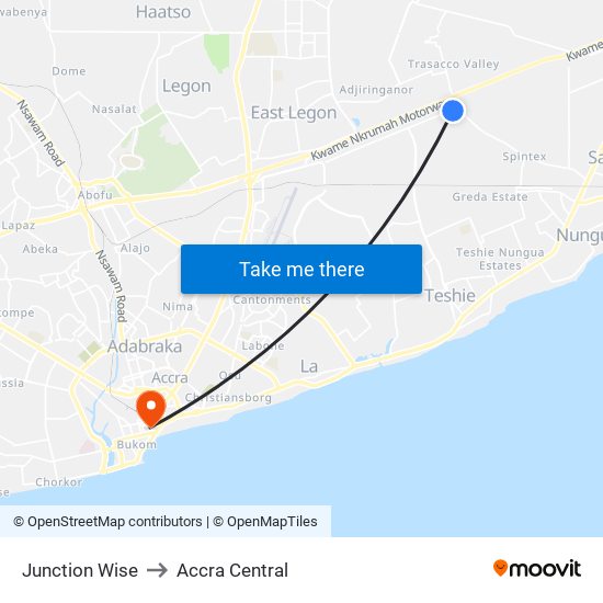 Junction Wise to Accra Central map