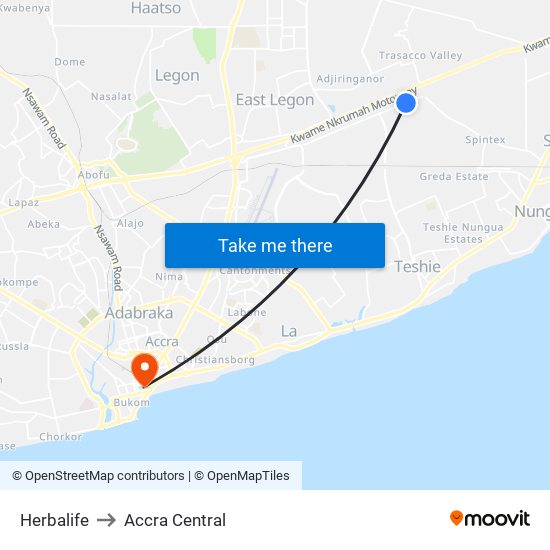 Herbalife to Accra Central map