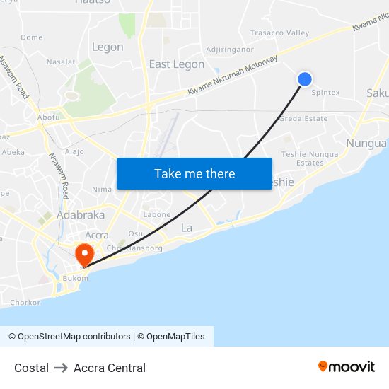 Costal to Accra Central map