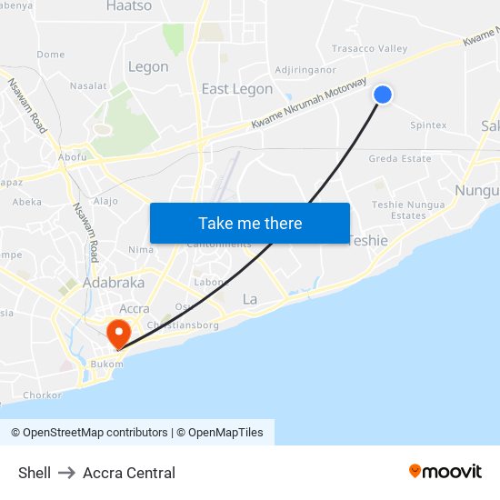 Shell to Accra Central map
