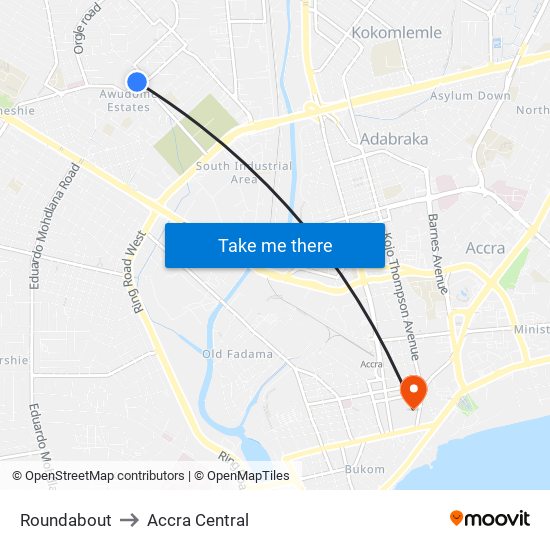 Roundabout to Accra Central map