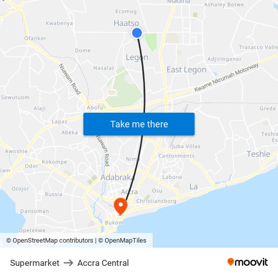 Supermarket to Accra Central map