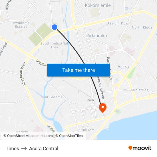 Times to Accra Central map