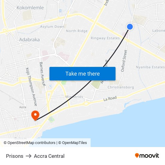 Prisons to Accra Central map