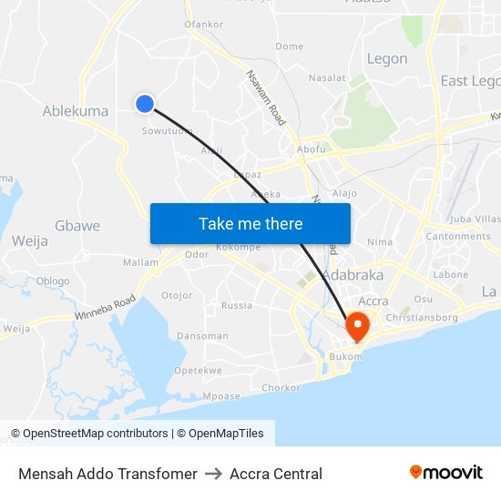 Mensah Addo Transfomer to Accra Central map