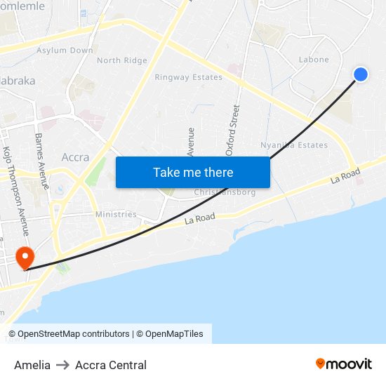 Amelia to Accra Central map