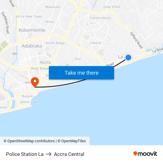 Police Station La to Accra Central map
