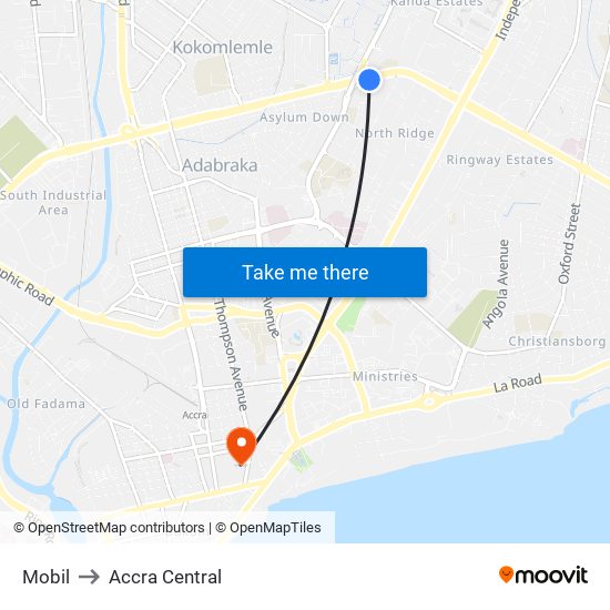 Mobil to Accra Central map