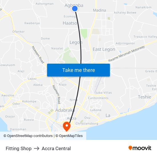 Fitting Shop to Accra Central map