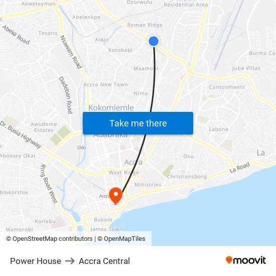 Power House to Accra Central map