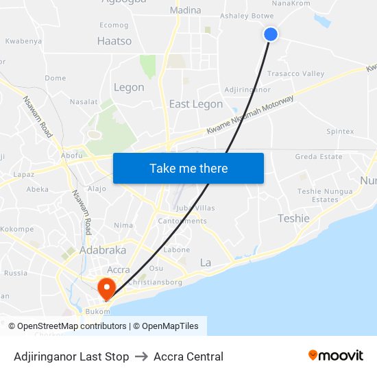 Adjiringanor Last Stop to Accra Central map