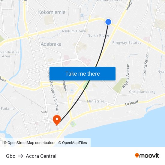 Gbc to Accra Central map