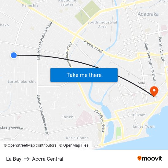 La Bay to Accra Central map