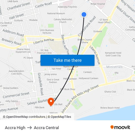Accra High to Accra Central map
