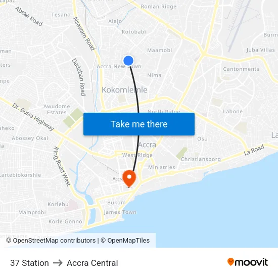 37 Station to Accra Central map