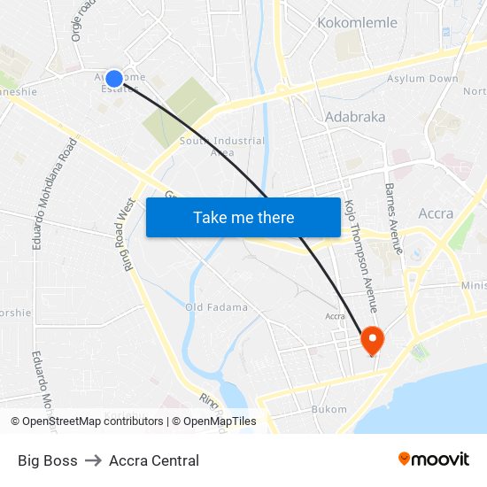 Big Boss to Accra Central map