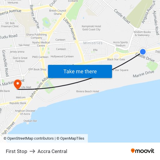 First Stop to Accra Central map