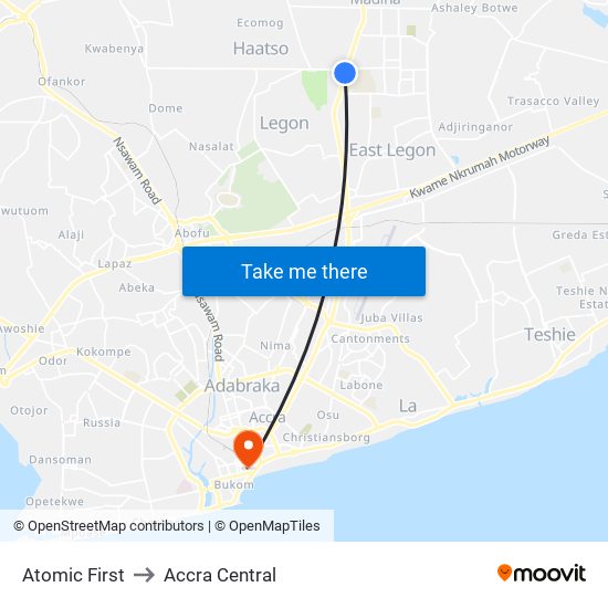 Atomic First to Accra Central map