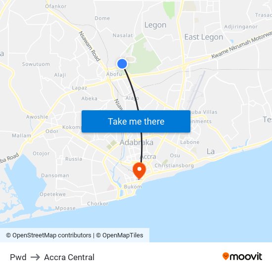 Pwd to Accra Central map
