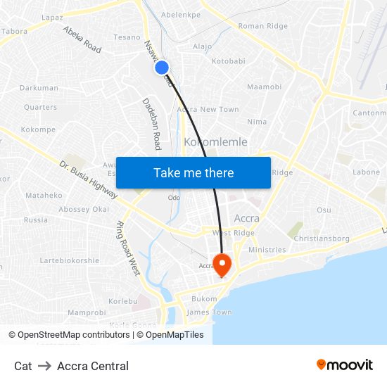 Cat to Accra Central map