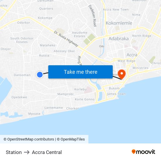 Station to Accra Central map