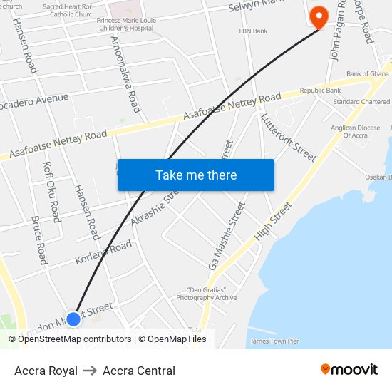 Accra Royal to Accra Central map