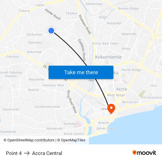 Point 4 to Accra Central map