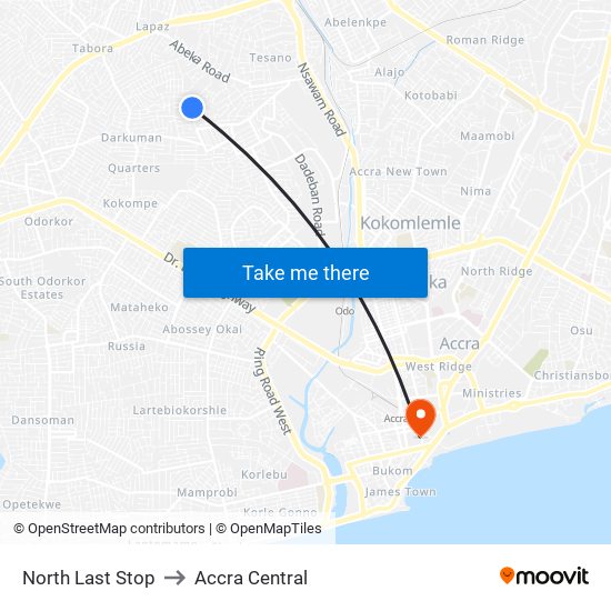 North Last Stop to Accra Central map