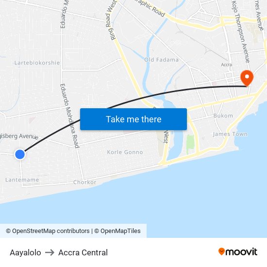 Aayalolo to Accra Central map