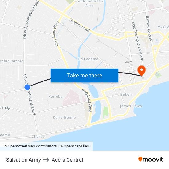 Salvation Army to Accra Central map