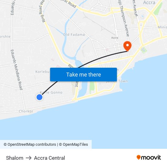 Shalom to Accra Central map