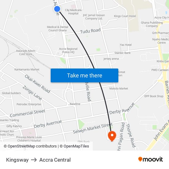 Kingsway to Accra Central map