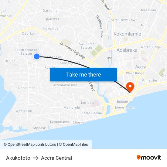 Akukofoto to Accra Central map