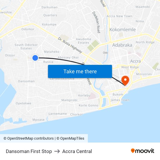 Dansoman First Stop to Accra Central map