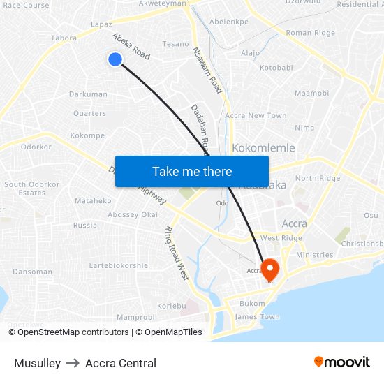 Musulley to Accra Central map