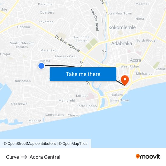 Curve to Accra Central map