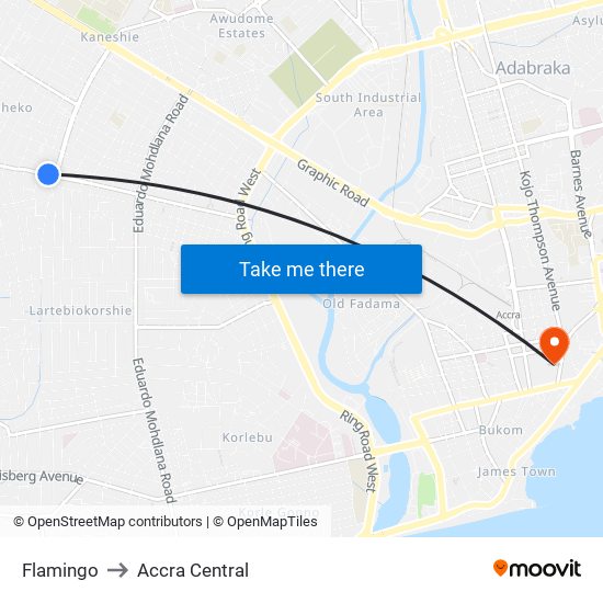 Flamingo to Accra Central map
