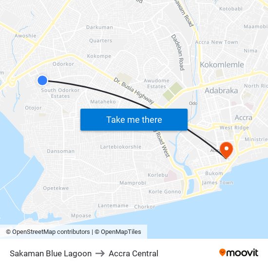 Sakaman Blue Lagoon to Accra Central map