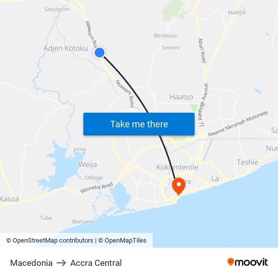 Macedonia to Accra Central map