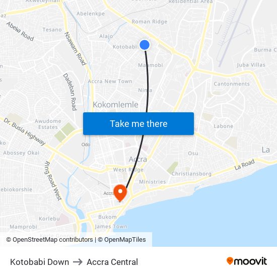 Kotobabi Down to Accra Central map