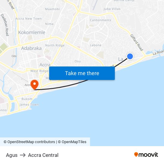 Agus to Accra Central map