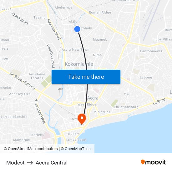 Modest to Accra Central map