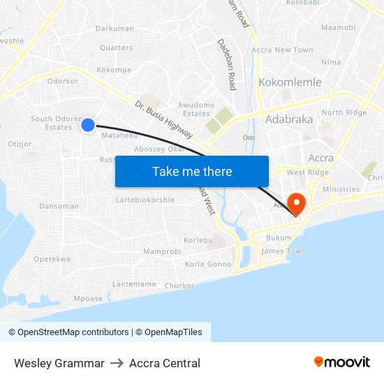 Wesley Grammar to Accra Central map