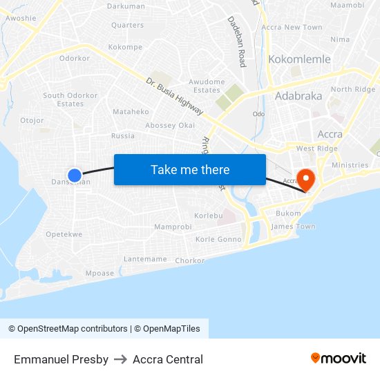 Emmanuel Presby to Accra Central map