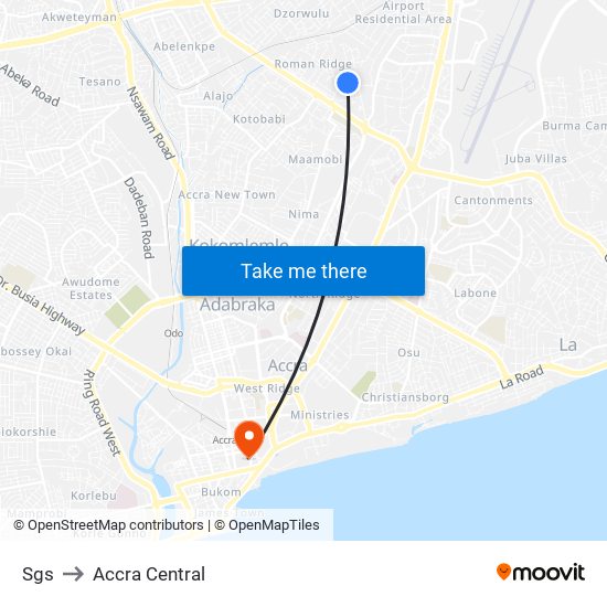 Sgs to Accra Central map